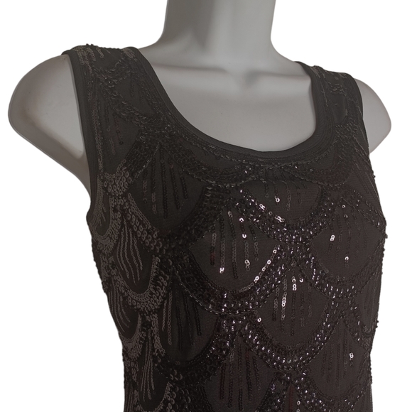 Black Sequin Gatsby Style Sleeveless Stretchy Mini Party Cocktail Dress Medium - Picture 3 of 8